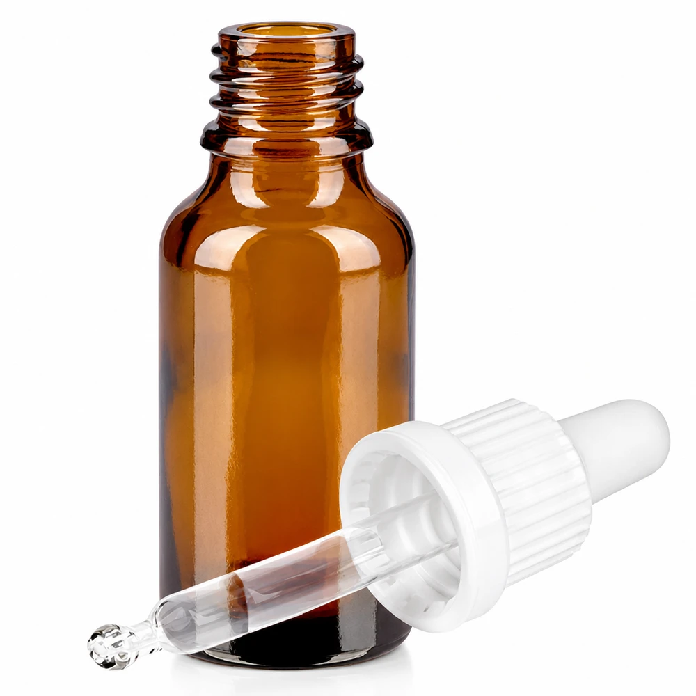 20 ml pipetteflaske hvid OV BrownLine UT18/20 Brun glasflaske 20 ml med pipette til æteriske olier og serum - præcis dråbedosering