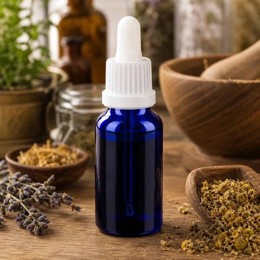 20 ml pipetteflaske hvid OV BlueLine UT18/20 Kompakt 20 ml glasflaske med dråbepipette, ideel til gør-det-selv-kosmetik og naturopati