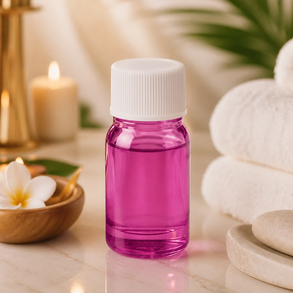5ml flaske 11mm skruelåg hvid standard PurpleLine UT18/5 5 ml PurpleLine-flaske af violet glas i høj kvalitet med hvid standardhætte til naturkosmetik