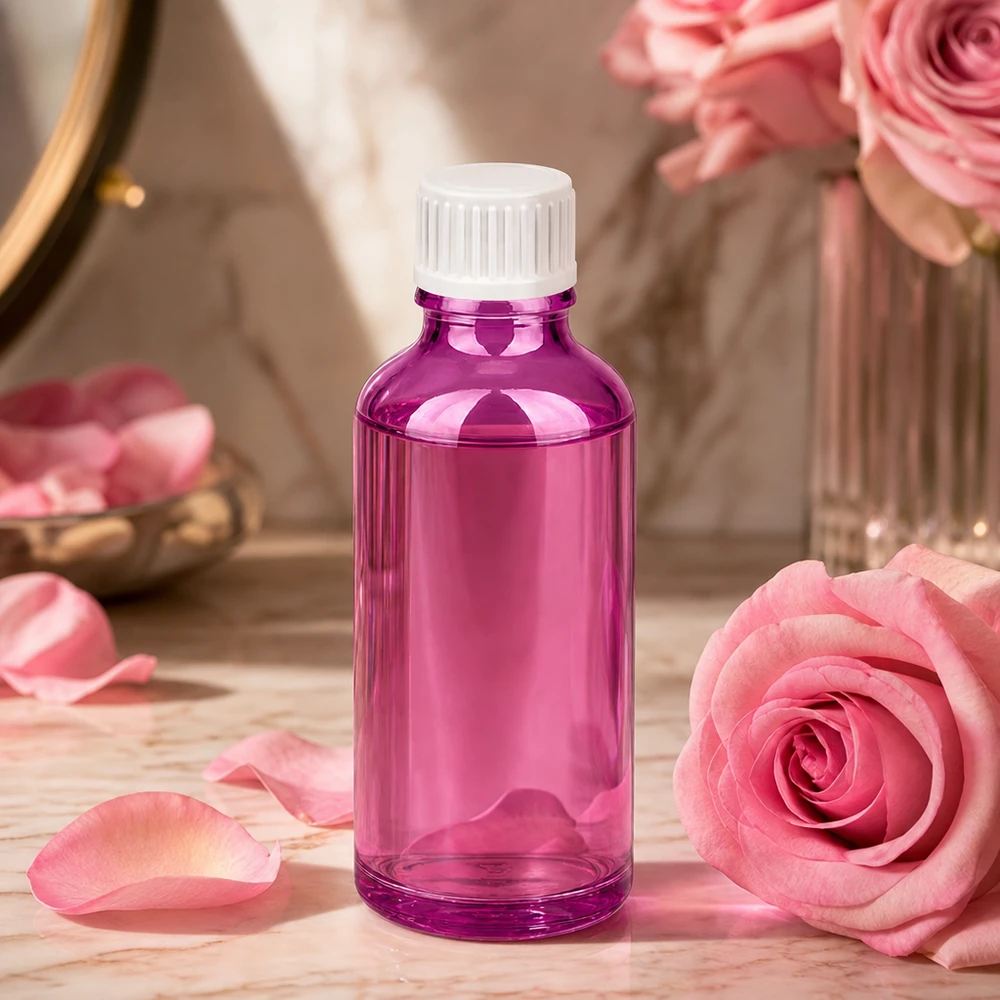 50 ml dråbeflaske 0,9 mm hvid standard PurpleLine. UT18/50 50 ml dråbeflaske af violet plast med 0,9 mm dråbeåbning til præcis påføring