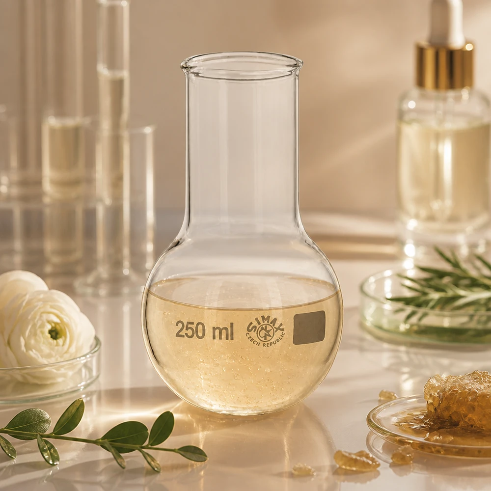 Kolbe med rund bund og bred hals 250 ml Gennemsigtig kolbe med rund bund og bred hals på 250 ml, ideel til destillation og syntese i laboratoriet
