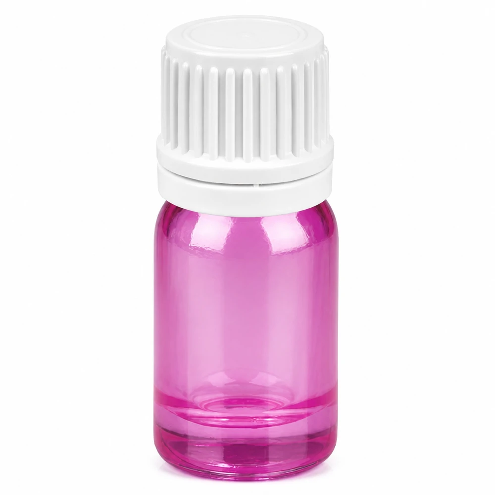 5 ml dråbeflaske 0,7 mm hvid Originality skruelåg PurpleLine UT18/5 5 ml dråbeflaske PurpleLine lilla transparent med hvid hætte til præcis dosering