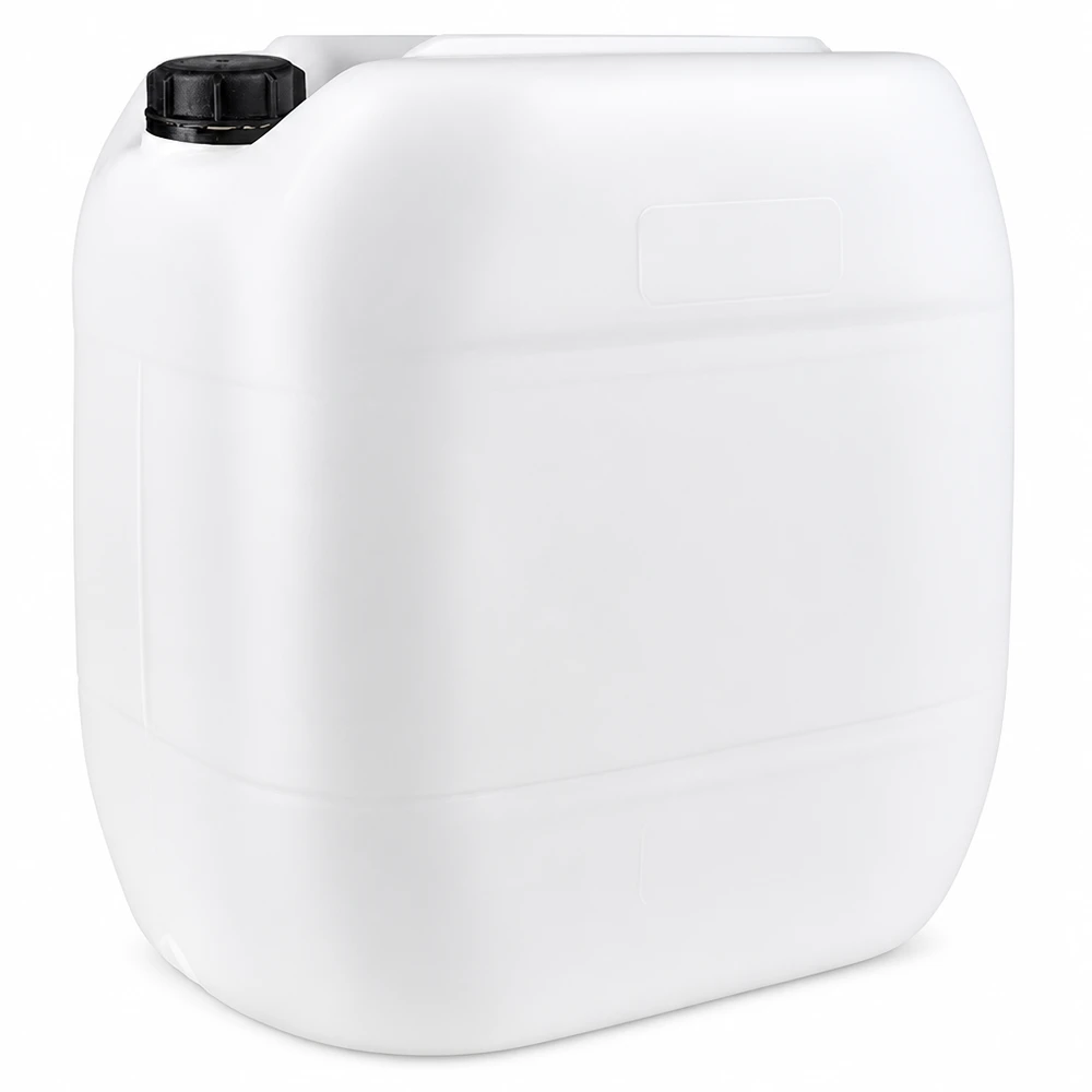 Beholder 30 liter med skruelåg OV Hvid plastdunk på 30 liter med sort skruelåg til sikker opbevaring