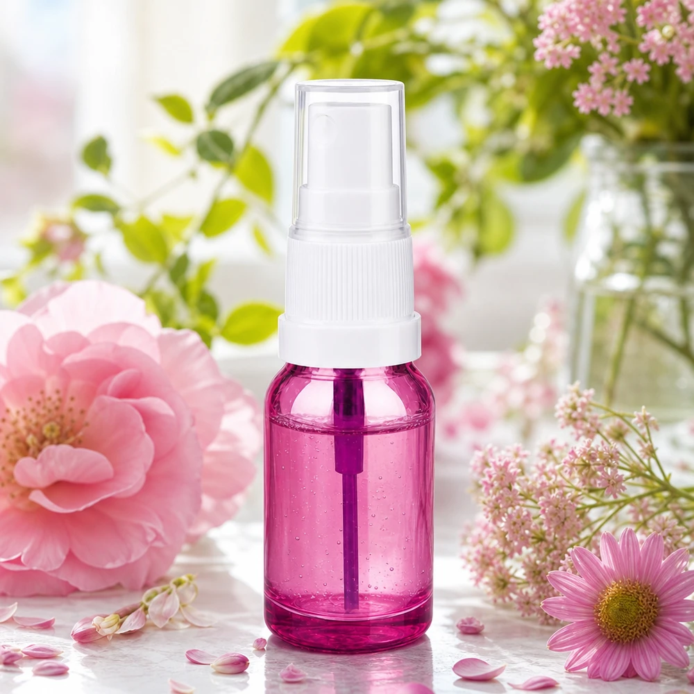 10 ml sprayflaske i høj kvalitet lavet af gennemsigtig plast i et elegant lilla design