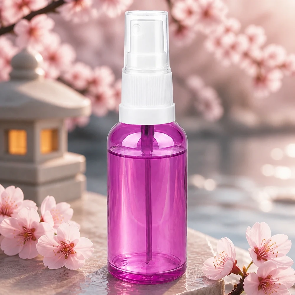 50 ml sprayflaske hvid/transparent Standard PurpleLine UT18/50 50 ml PurpleLine lilla sprayflaske med hvidt pumpehoved, ideel til rumspray og dufte