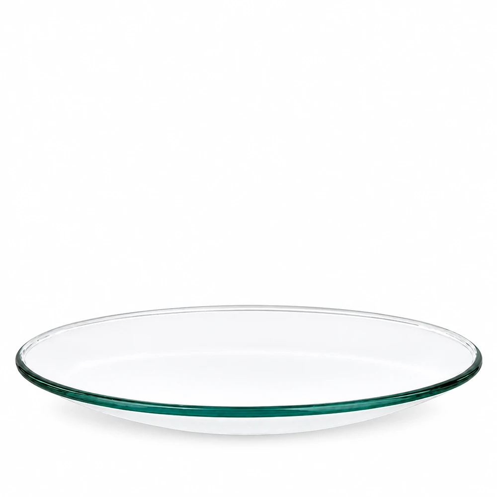 Urglasskål Ø 60 mm Kleine flache Uhrglasschale Ø 60 mm aus klarem Borosilikatglas grüner Rand