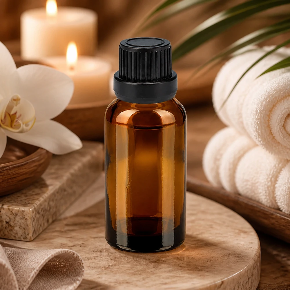 20 ml dråbeflaske 2 mm sort OV BrownLine UT18/20 20 ml apotekerflaske med præcis 2 mm dråbetæller til aromaterapi