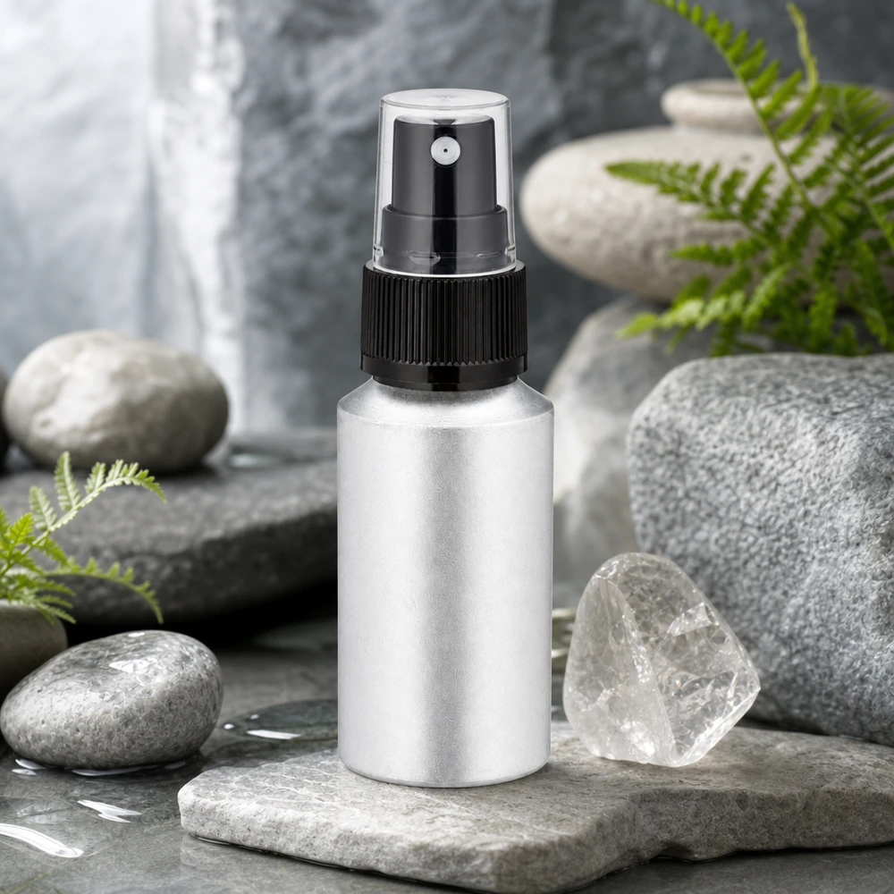 30 ml farvet aluminiumsflaske med forstøver Kompakt 30 ml aluminiumsflaske med præcist sprayhoved til brug på farten og på rejsen