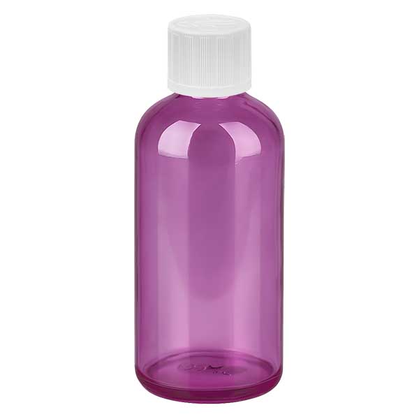 100 ml flaske 11 mm skruelåg hvid standard børnesikret PurpleLine. UT18/100