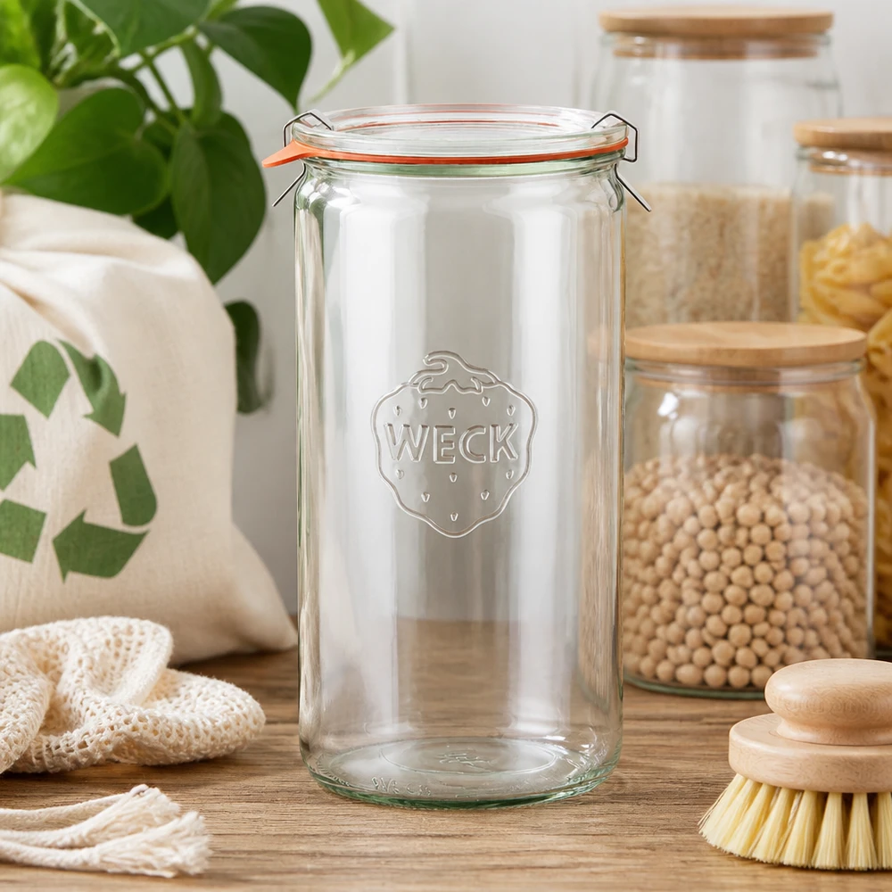 1590 ml cylinderglas komplet WECK RR100 WECK cylinderkrukke 1590ml RR100 tom i bæredygtigt køkken med opbevaringskrukker bælgfrugter zero waste livsstil