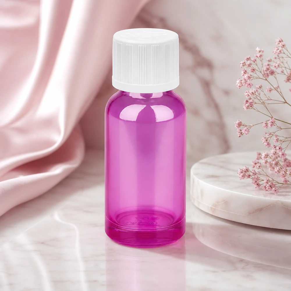 20 ml dråbeflaske 1,2 mm hvid standard børnesikret PurpleLine.UT18/20 Kompakt 20 ml dråbeflaske med præcis 1,2 mm åbning i gennemsigtig lilla til aromaterapi.