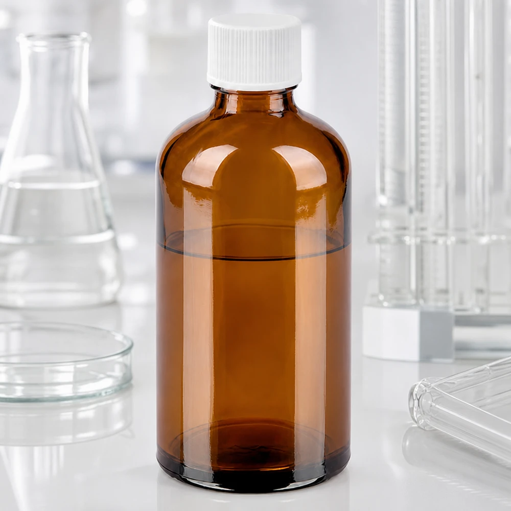 100 ml flaske 11 mm SV hvid STD BrownLine UT18/100 Rund 100 ml laboratorieflaske af ravfarvet glas med hvid hætte til professionel brug