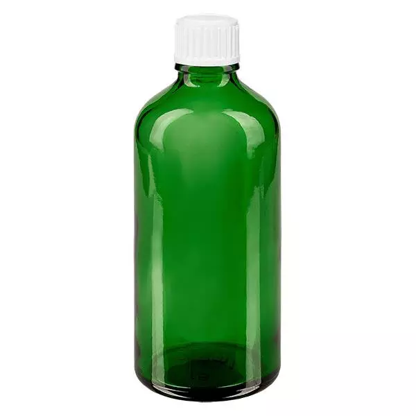 Apoteksflaske grøn 100 ml skruelåg hvid pc