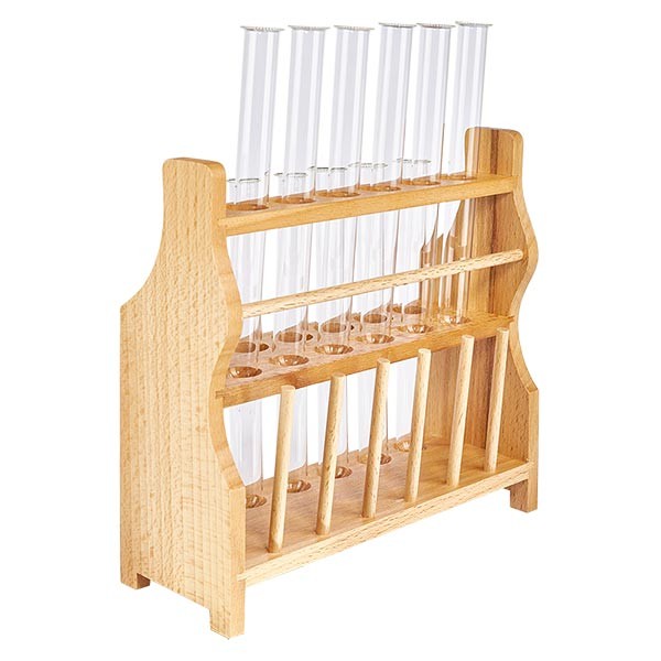 Reagensglasstativ i træ med 12 borosilikat-reagensglas 160x16