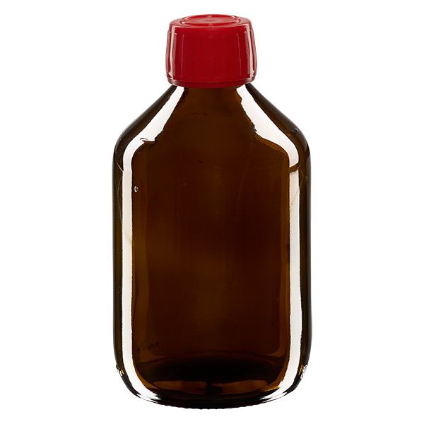 300 ml medicinflaske brun, rød hætte med tyverisikring ApoGlas. Farmaceutisk kvalitet fra EU-produktion. 28 mm (PP28) gevind. (sirup, let glasflaske) 300 ml medicinflaske brun, rød hætte med tyverisikring ApoGlas. Farmaceutisk kvalitet fra EU-produktion. 28 mm (PP28) gevind. (sirup, let glasflaske)