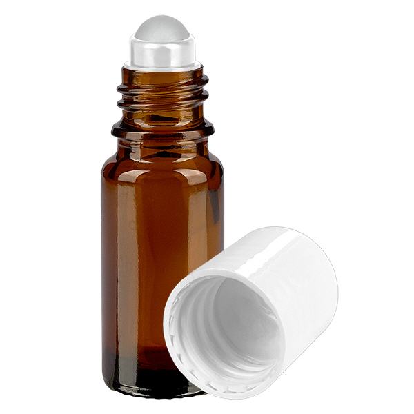 Apoteksflaske brun 10 ml roll-on hætte hvid