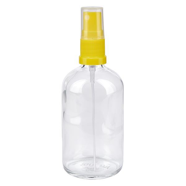 Apotekerflaske klar 100 ml spraytilbehør gul Apotekerflaske klar 100 ml spraytilbehør gul