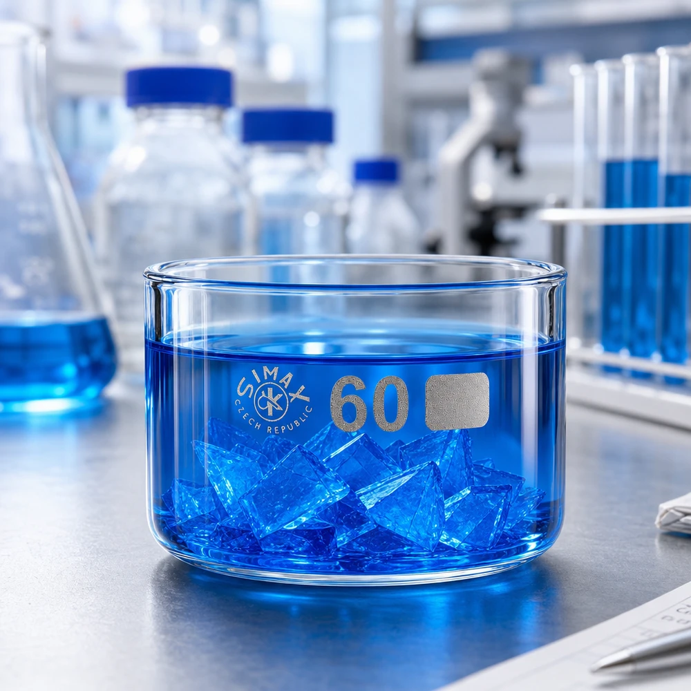 Flad glasskål, 60 ml, borosilikatglas, til kemisk krystallisering i laboratoriet, ø 60 mm