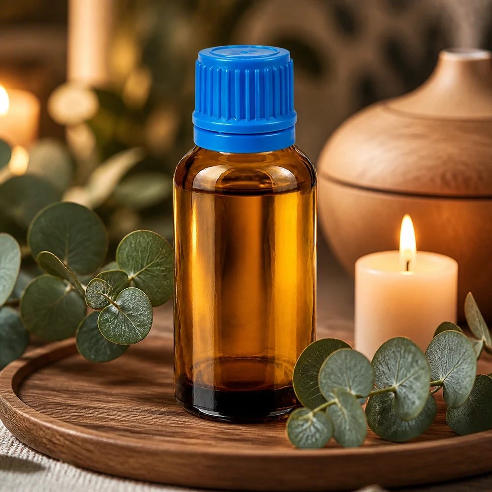 30 ml flaske 11 mm SV blå OV BrownLine UT18/30 30 ml kompakt glasflaske med børnesikret hætte, ideel til aromaterapi og kosmetik