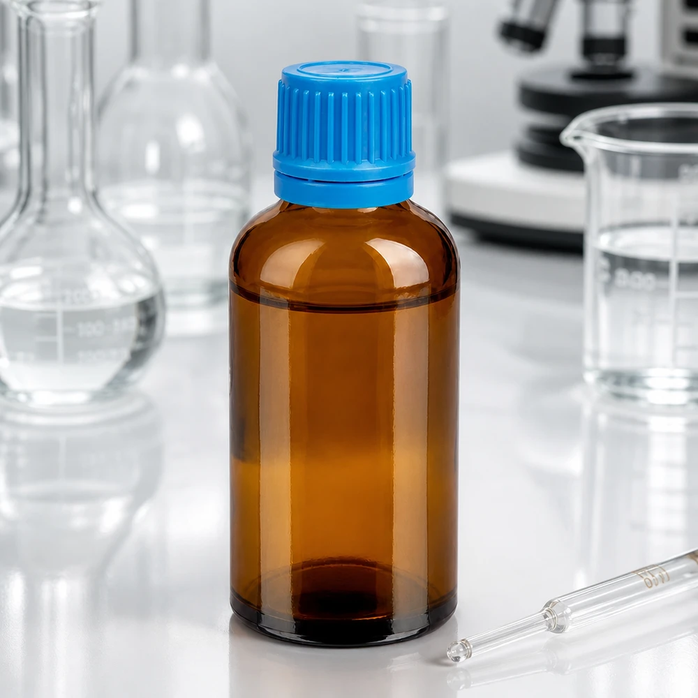 50 ml flaske 11 mm SV blå OV BrownLine UT18/50 50 ml glasflaske af høj kvalitet i brun med blå hætte til laboratoriebrug og kemikalier