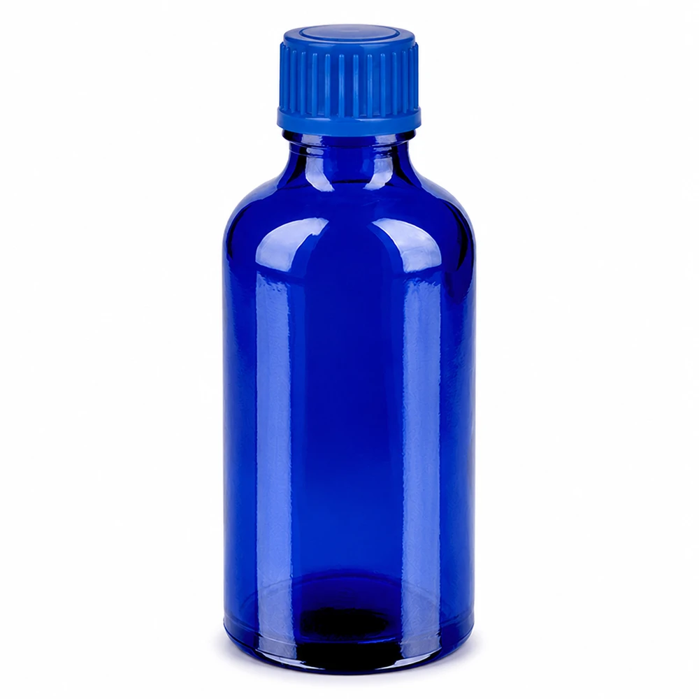50 ml flaske 11 mm SV blå STD BlueLine UT18/50 50 ml blå glasflaske med skruelåg til aromaterapi og æteriske olier