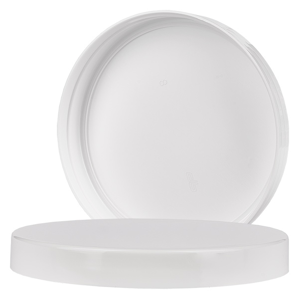 Skruelåg 100 mm hvid til Petpacker. Glat yderside. Til PET-skruedåser med 100 mm gevind (art. nr. 105272)