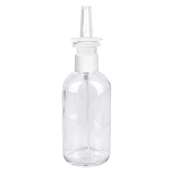 100 ml næsesprayflaske m./tr. STD ClearLine UT18/100 100 ml gennemsigtig ClearLine-næsesprayflaske med hvid sprøjtehoved og næseindsats