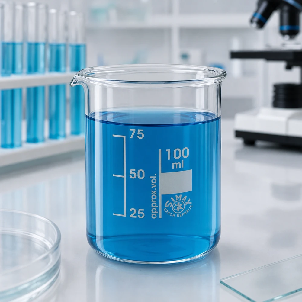 Bægerglas 100 ml borosilikatglas, lav form Laboratoriebæger 100 ml med lav form lavet af varmebestandigt borosilikatglas til præcise målinger