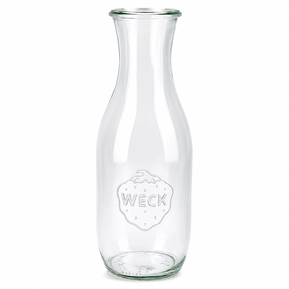 1062 ml saftflaske WECK RR60 WECK juiceflaske 1062 ml RR60 af klart glas med præget logo og bred åbning til juice og drikkevarer