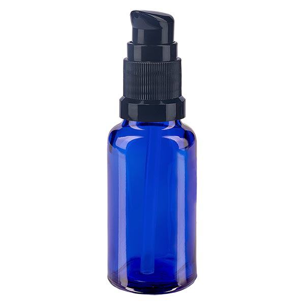 Apoteksflaske blå 20ml pumpehætte sort St Apoteksflaske blå 20ml pumpehætte sort St