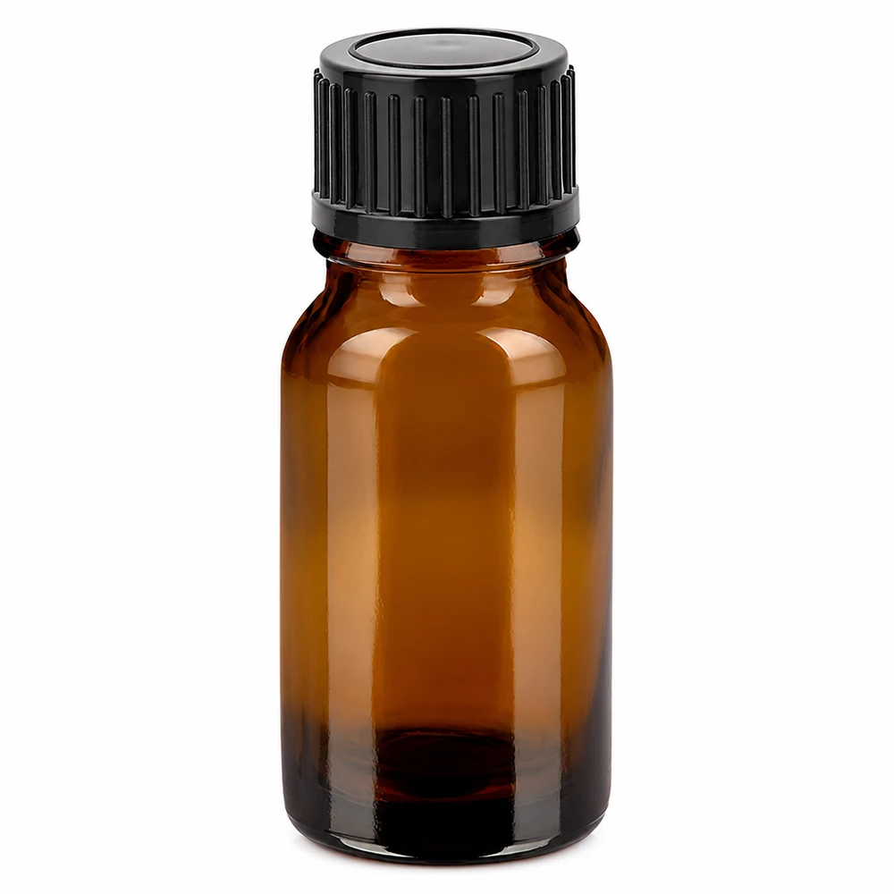 10 ml flaske 11 mm SV sort STD BrownLine UT18/10 10 ml ravfarvet glasflaske med sort skruelåg til æteriske olier og kosmetik