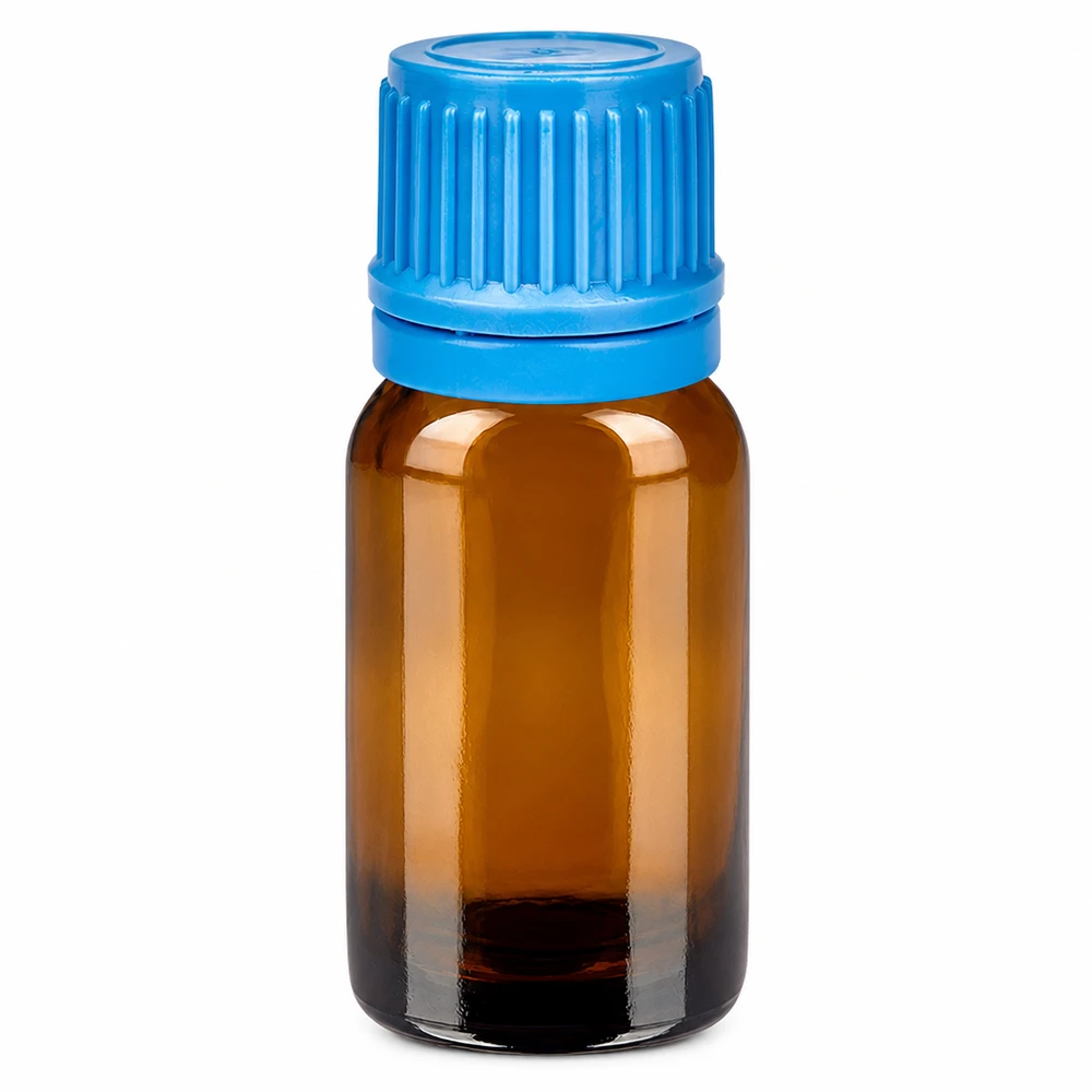 10 ml flaske 11 mm SV blå OV BrownLine UT18/10 10 ml brun glasflaske med blåt skruelåg til æteriske olier og kosmetiske produkter