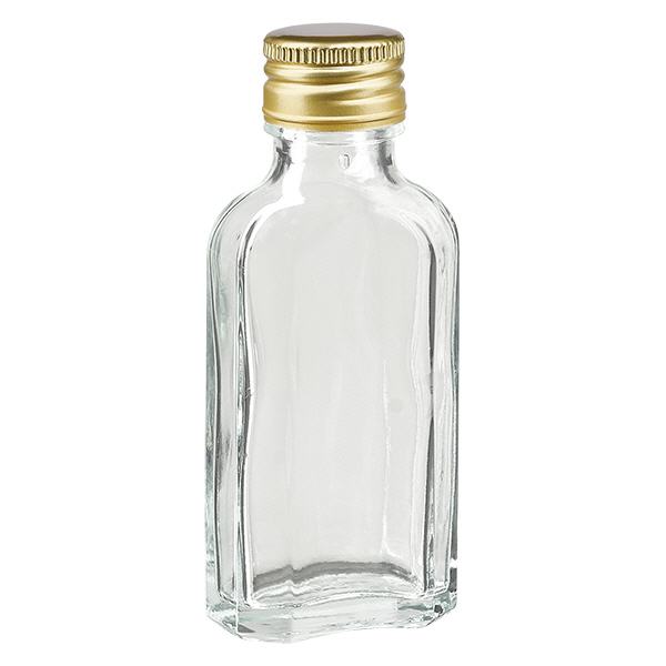 50 ml Meplat klar med aluminiumshætte guld PP22 50 ml Meplat klar med aluminiumshætte guld PP22