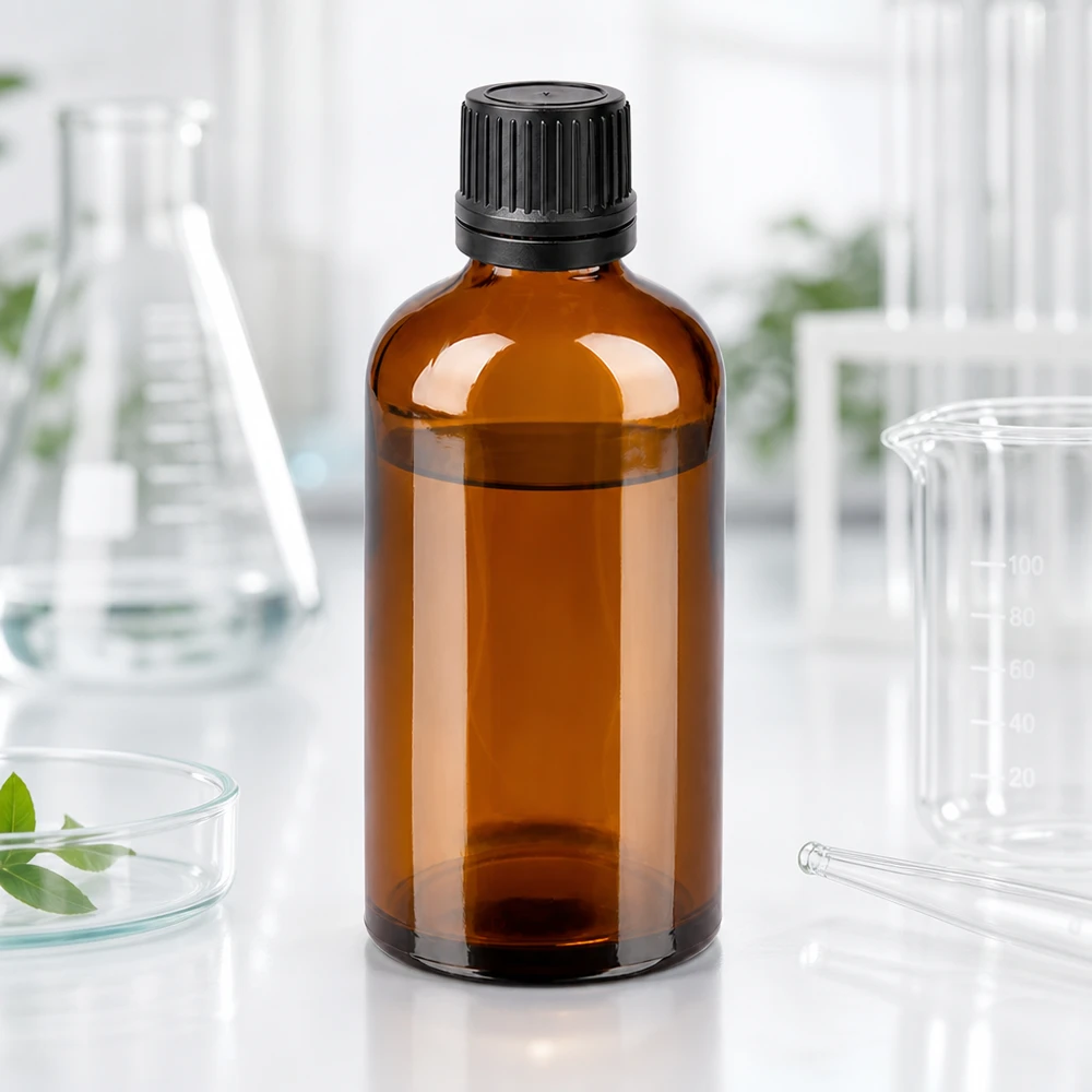 100 ml dråbeflaske 1 mm sort OV BrownLine UT18/100 100 ml laboratorieflaske af høj kvalitet lavet af UV-beskyttende ravfarvet glas til sikker opbevaring af følsomme stoffer