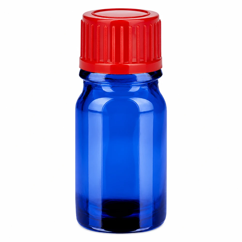 5ml flaske 11mm SV rød STD BlueLine UT18/5 5 ml blå glasflaske med rødt skruelåg 11 mm SV til laboratoriebrug