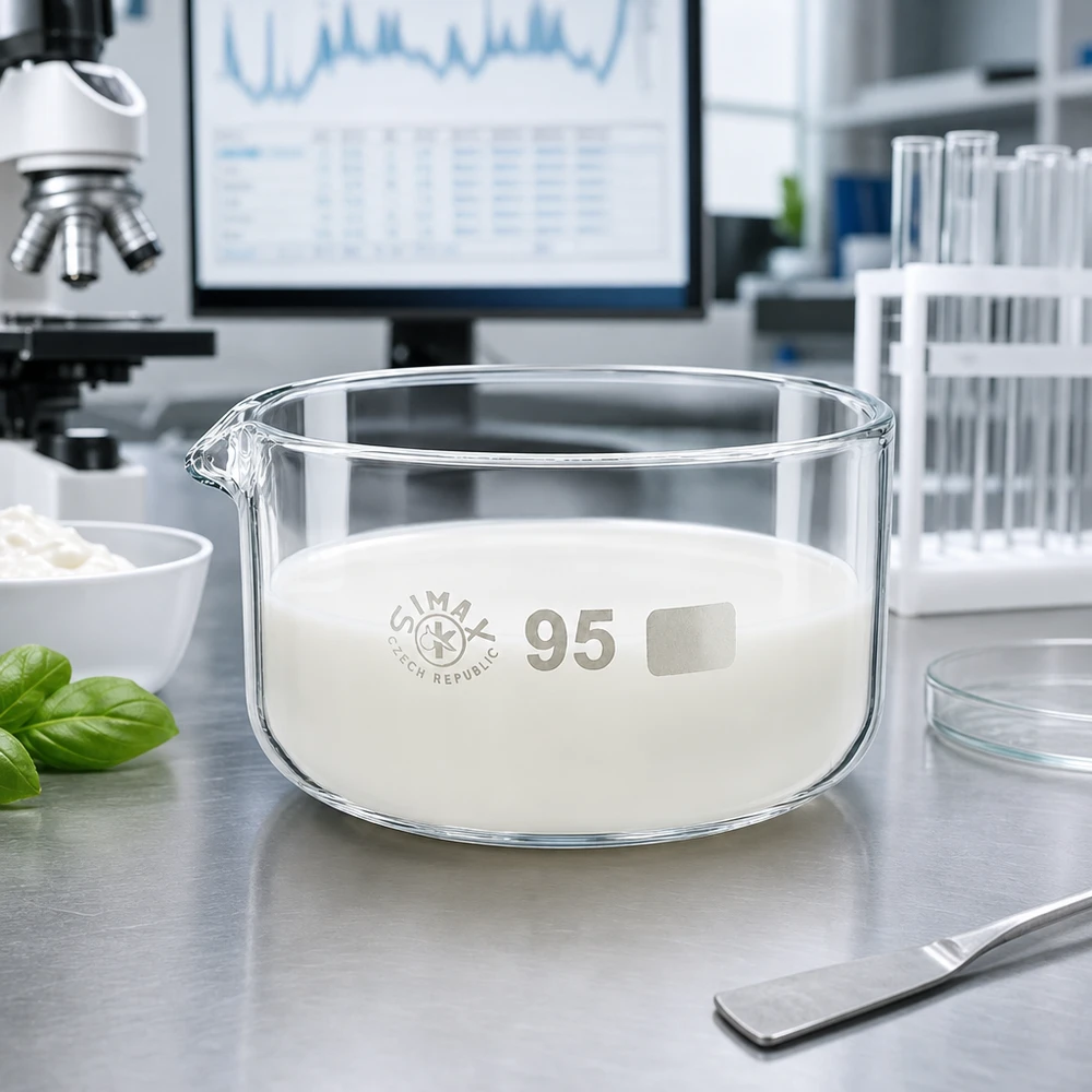 Krystalliseringsskål 300 ml med hvidt stof til laboratoriebrug, borosilikatglas, SIMAX, ø 95 mm, Tjekkiet
