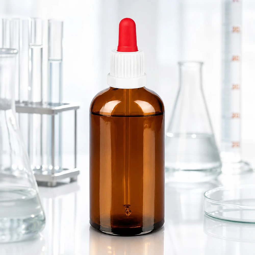 100 ml pipetteflaske hvid/rød OV BrownLine UT18/100 Laboratorieudstyr: 100 ml pipetteflaske med UT18-gevind til præcis væskemåling