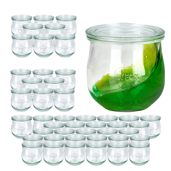Sæt med 48 Weck-krukker 370 ml tulipankrukke med 48 glaslåg Sæt med 48 Weck-krukker 370 ml tulipankrukke med 48 glaslåg