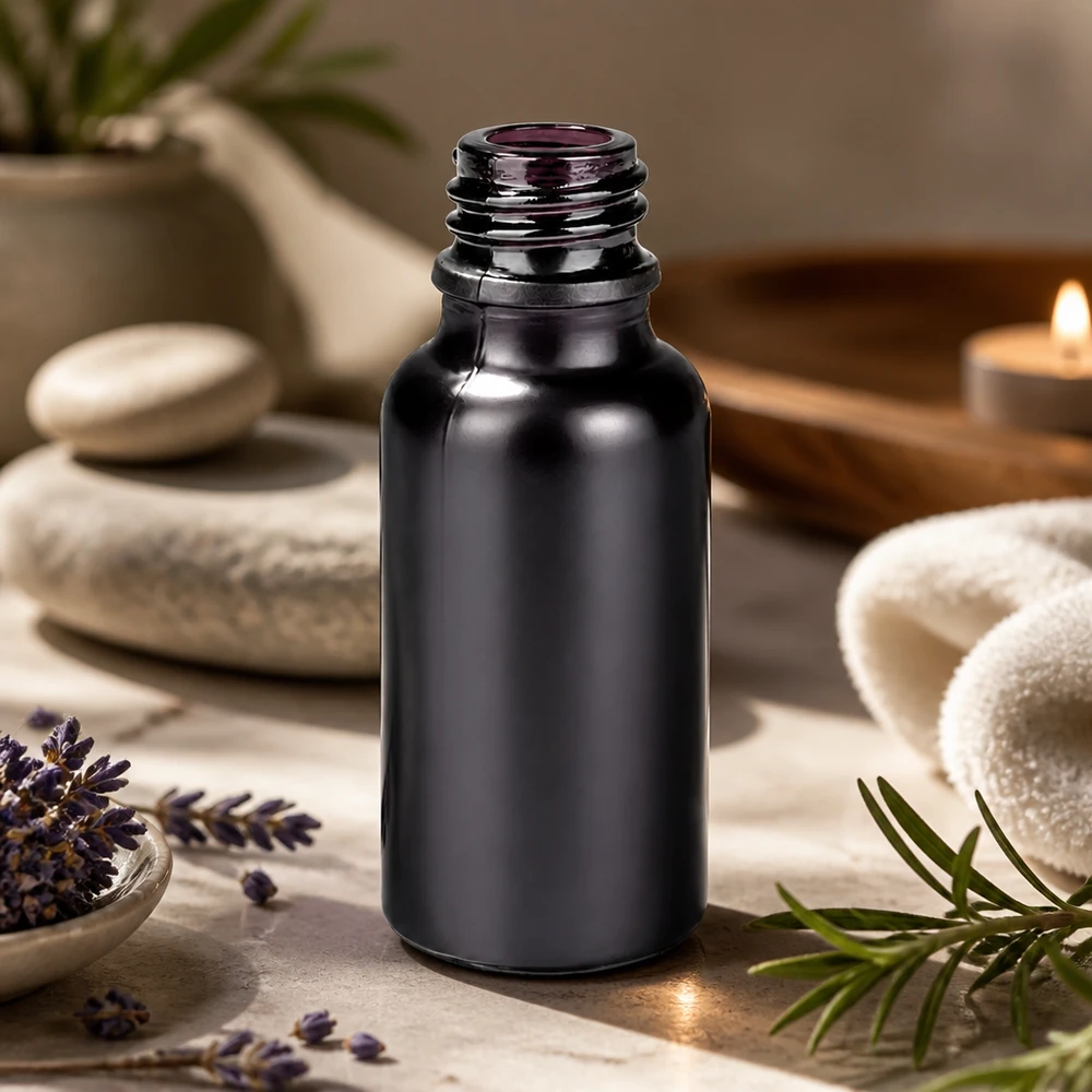 20 ml apoteksflaske BlackLine UT18/20 UNiTWIST Sort glasflaske 20 ml med UT18/20-dråbetråd til æteriske olier og tinkturer