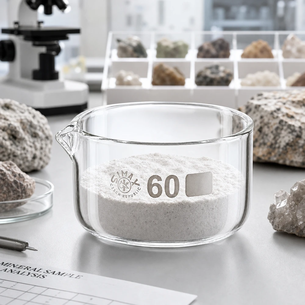 Simax krystalliseringsskål 60 ml hvidt mineralpulver laboratorieanalyse flad glasskål borosilikatglas