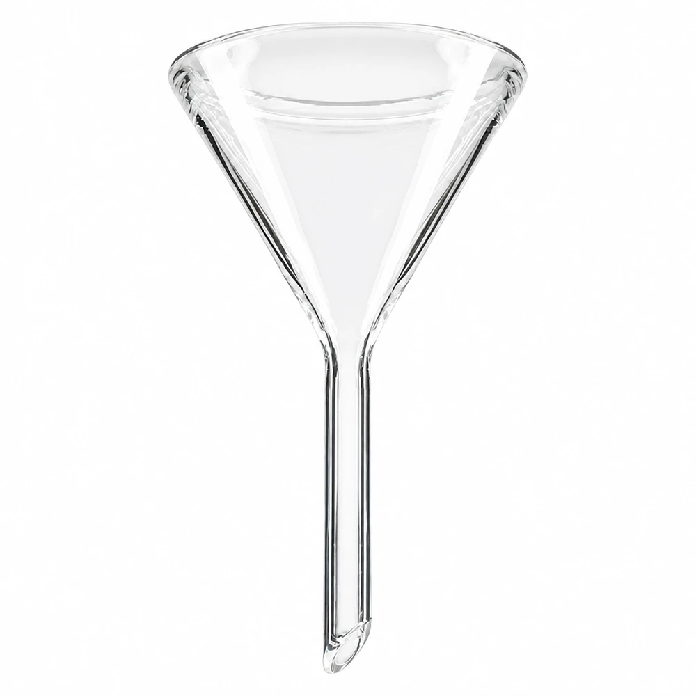 Tragt Ø 45 mm sodakalk, vinkel 60°, kort model Glastragt 45 mm i diameter lavet af soda-lime-glas med 60 graders vinkel og kort håndtag