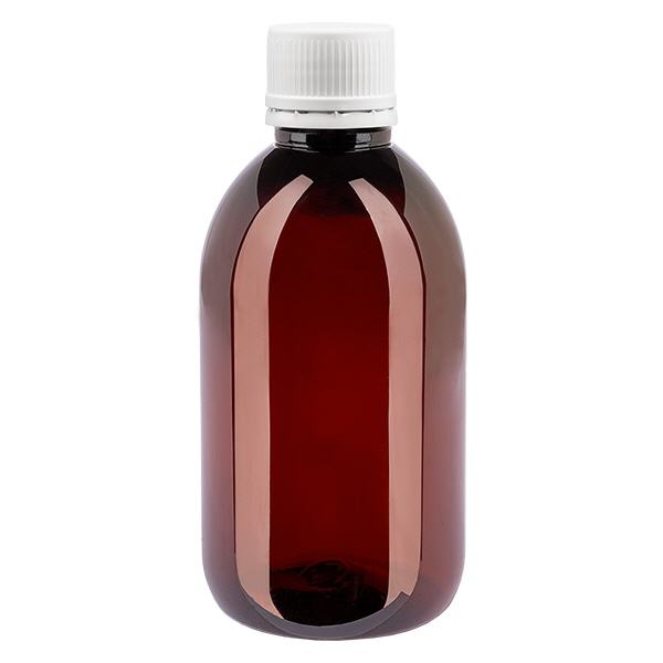 PET-flaske 250 ml med hvid OV med fine riller PET-flaske 250 ml med hvid OV med fine riller