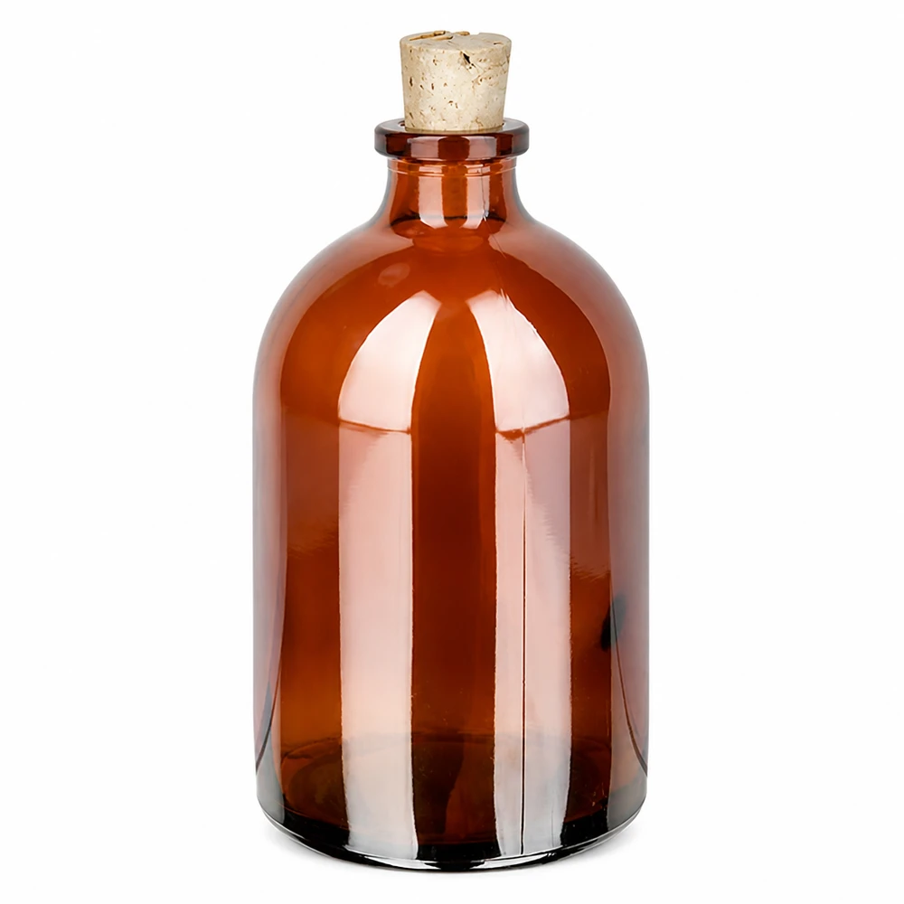 Flaske ravfarvet glas 100ml med kork 11/14mm Medizinflasche Braunglas 100ml mit engem Hals und Korkstopfen 11/14mm Laborqualität