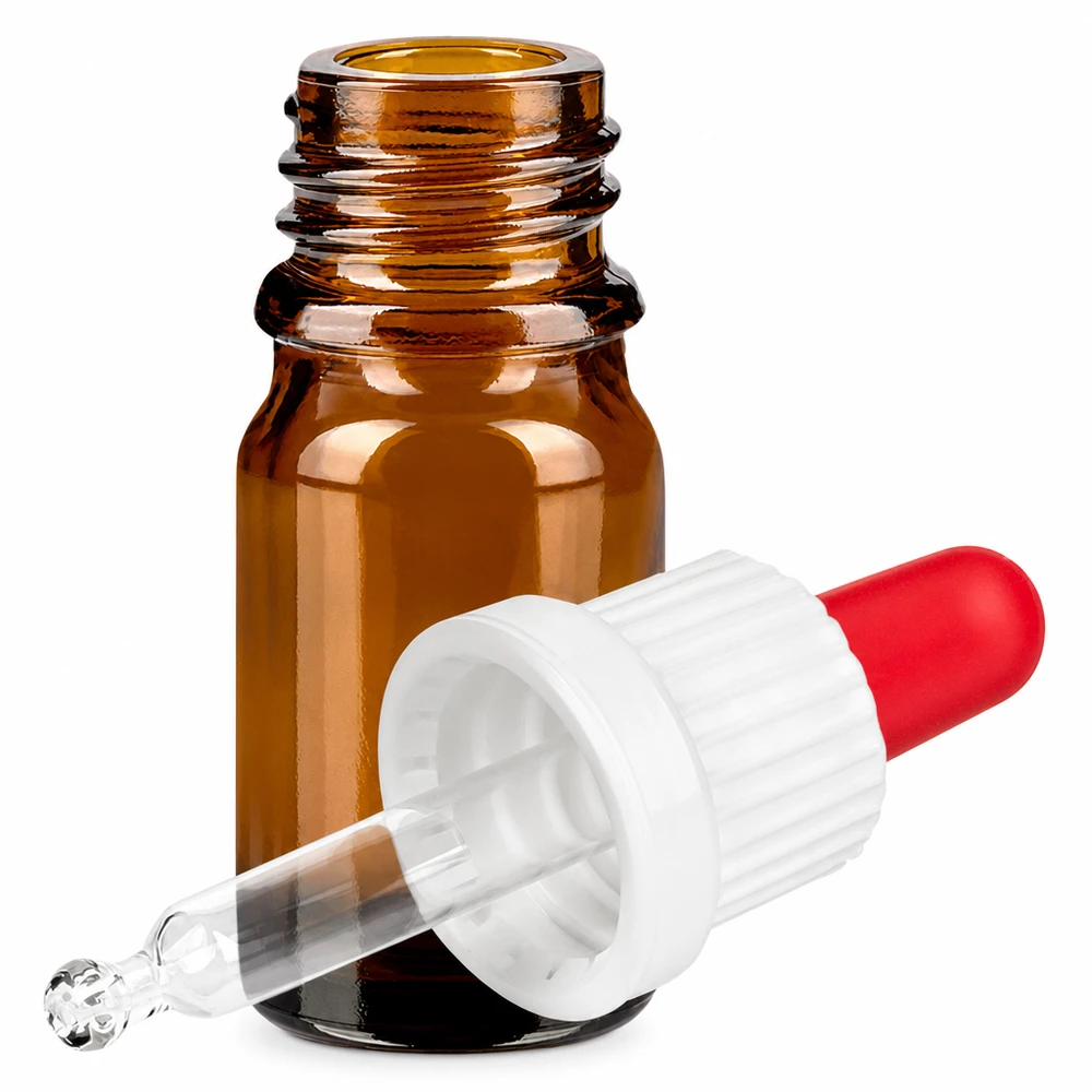 5 ml pipetteflaske hvid/rød OV BrownLine UT18/5 Brun 5 ml glasflaske med pipettehætte OV BrownLine UT18/5 til præcis væskedosering