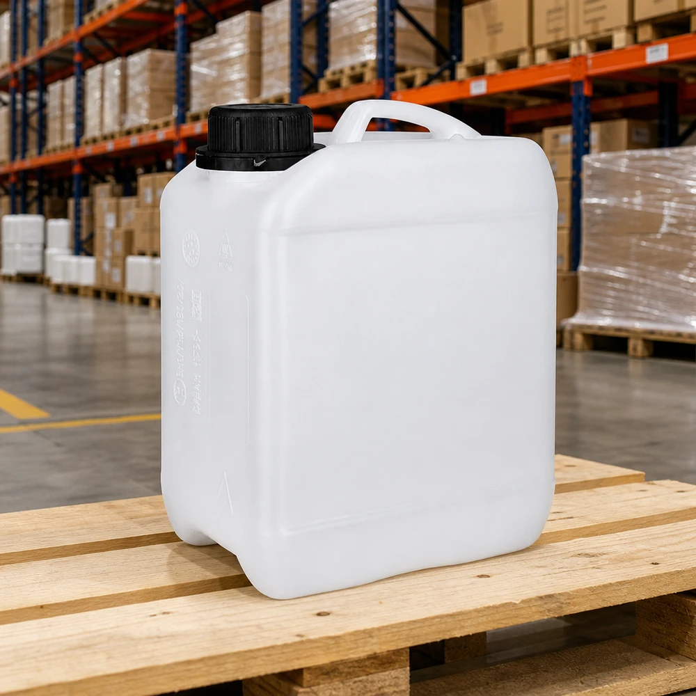 Rektangulær HDPE-dunk på 2,5 liter, hvid, med bredskuldret design og ergonomisk bærehåndtag