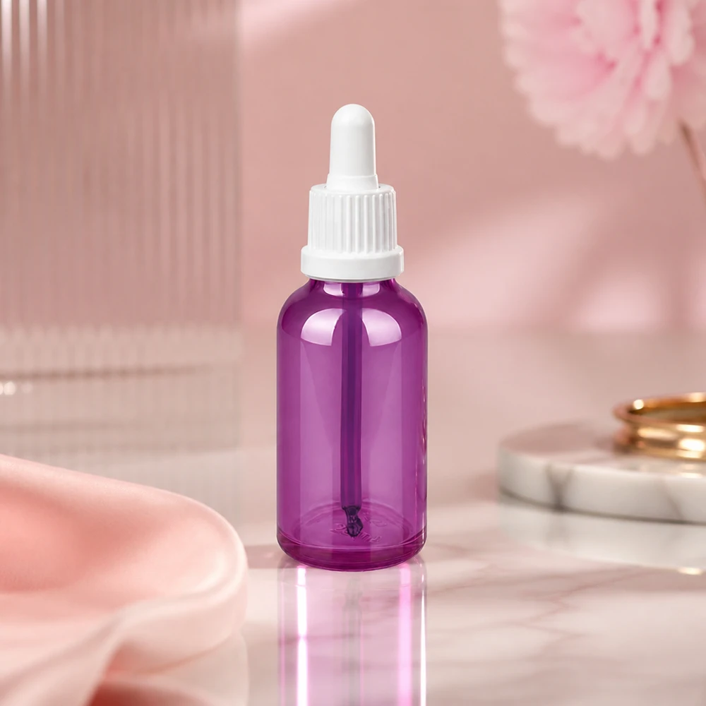 30 ml pipetteflaske hvid originalitet skruelåg PurpleLine UT18/30 Lille 30 ml pipetteflaske af violet glas med hvid pipettehætte til serum