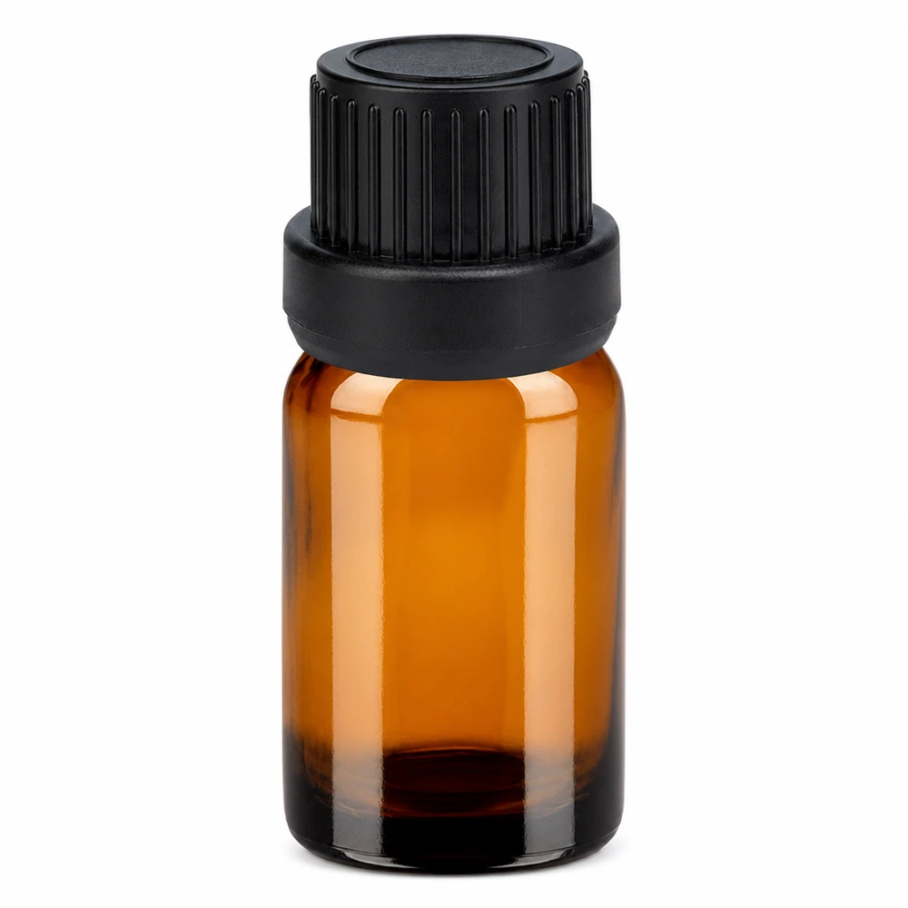 5ml flaske 11mm SV sort OV BrownLine UT18/5 5 ml ravfarvet glasflaske med sort skruelåg til æteriske olier og kosmetik
