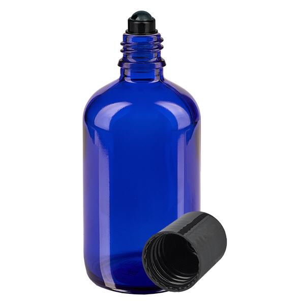 Apoteksflaske blå 100 ml roll-on-hætte sort Apoteksflaske blå 100 ml roll-on-hætte sort