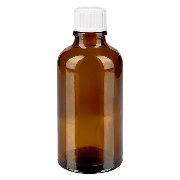 Apoteksflaske brun 50ml skruelåg hvide kugler St Apoteksflaske brun 50ml skruelåg hvide kugler St