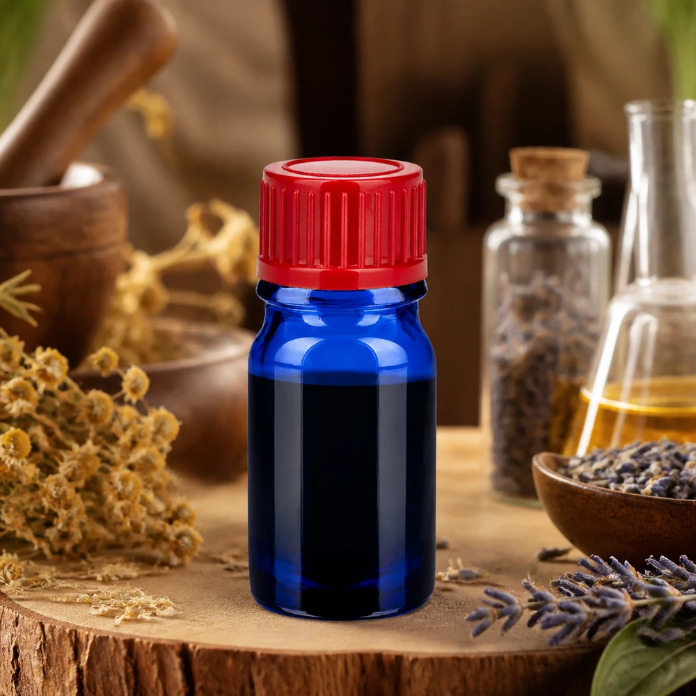5ml flaske 11mm SV rød STD BlueLine UT18/5 5 ml BlueLine-glasflaske UT18/5 med rød hætte, ideel til æteriske olier og aromaterapi